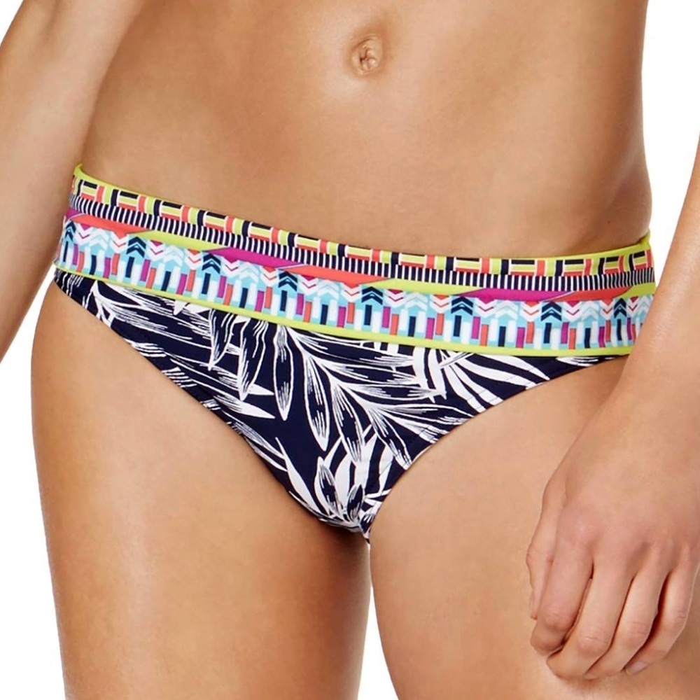 New JAG Tropical Palm Retro Hipster Bikini Bottoms XL Black Mulit Full Coverage